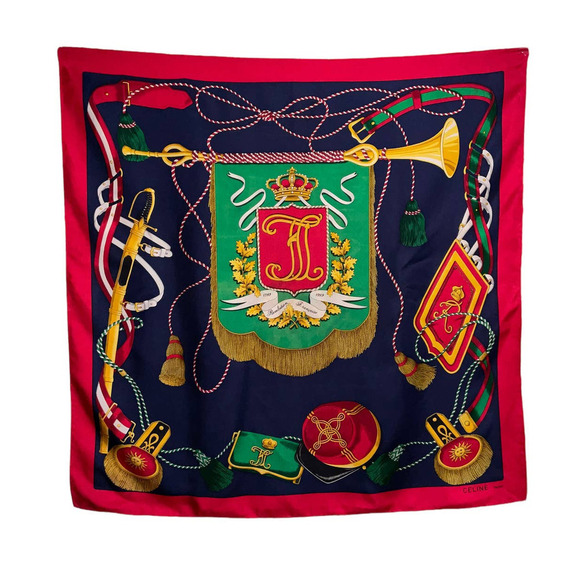 Celine Paris 100% Silk Scarf French Revolution Motif. Navy Red Green EUC - Picture 1 of 14